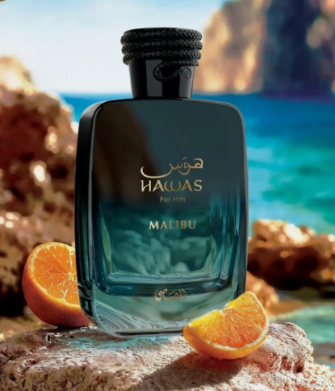 HAWAS RASASI MALIBU   Unisex — made for both men and women,Tropical & aromatic with a fresh fruity-citrus opening, mellow florals in the heart, and a warm, woody/amber base. Feels “summery,” breezy, sunny.