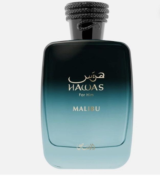 HAWAS RASASI MALIBU   Unisex — made for both men and women,Tropical & aromatic with a fresh fruity-citrus opening, mellow florals in the heart, and a warm, woody/amber base. Feels “summery,” breezy, sunny.