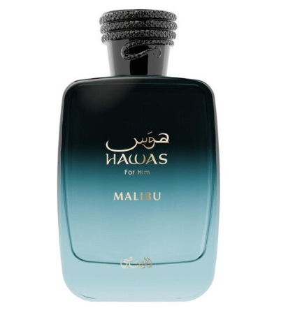 HAWAS RASASI MALIBU   Unisex — made for both men and women,Tropical & aromatic with a fresh fruity-citrus opening, mellow florals in the heart, and a warm, woody/amber base. Feels “summery,” breezy, sunny.